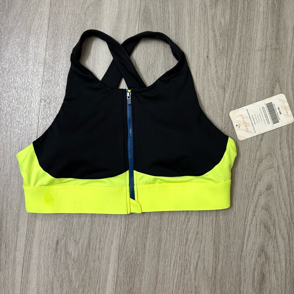 Fabletics Black and Neon Yellow Sports Bra
